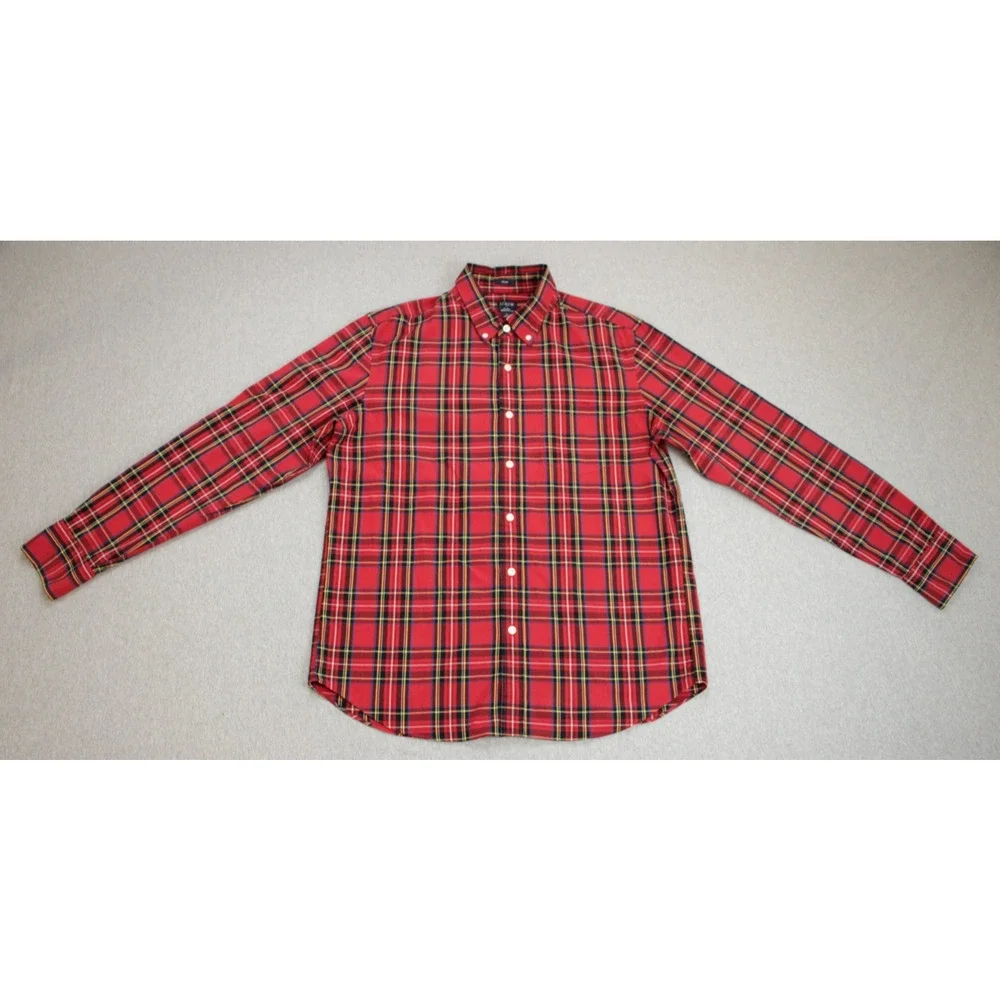 J Crew Shirt Mens Size Large Plaid Long Sleeve Slim Fit Flex‎ Washed Button-Down